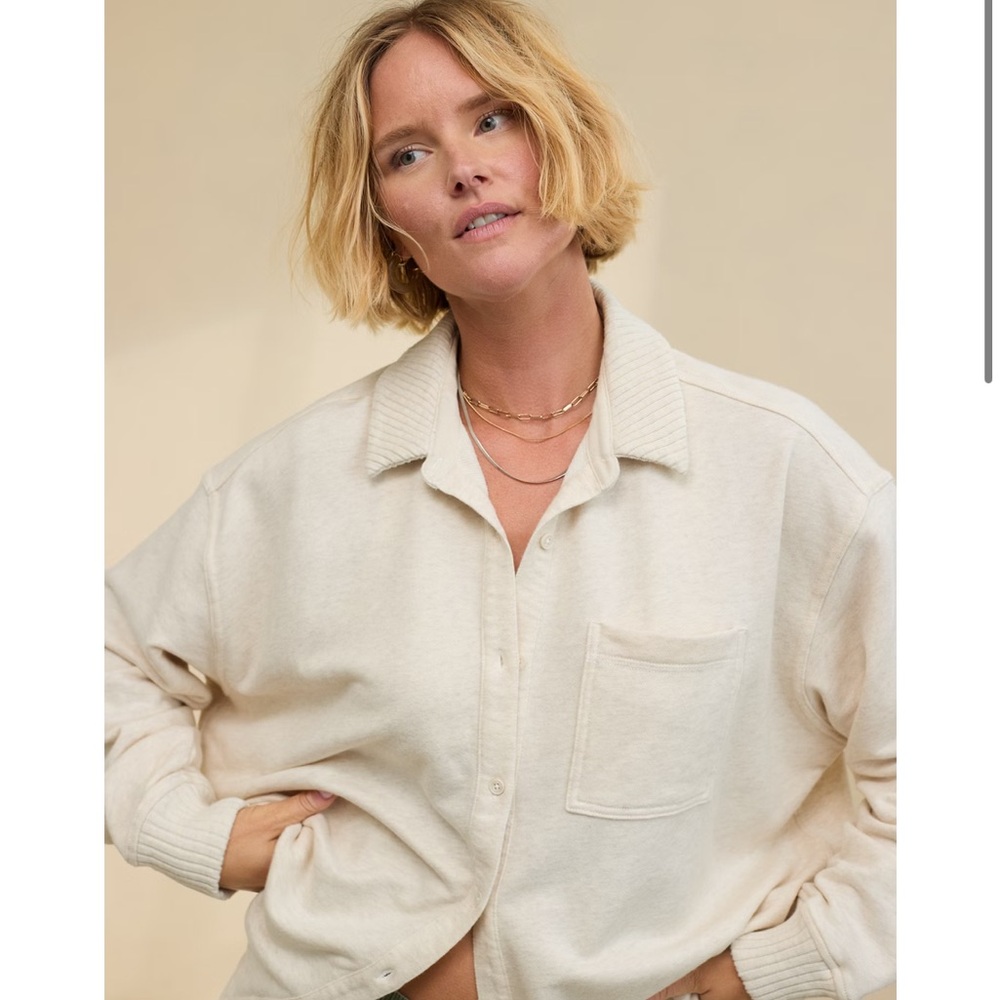 Aerie LumberJane Cream Fleece Oversized Button Down Shirt Size XS - Picture 3 of 8